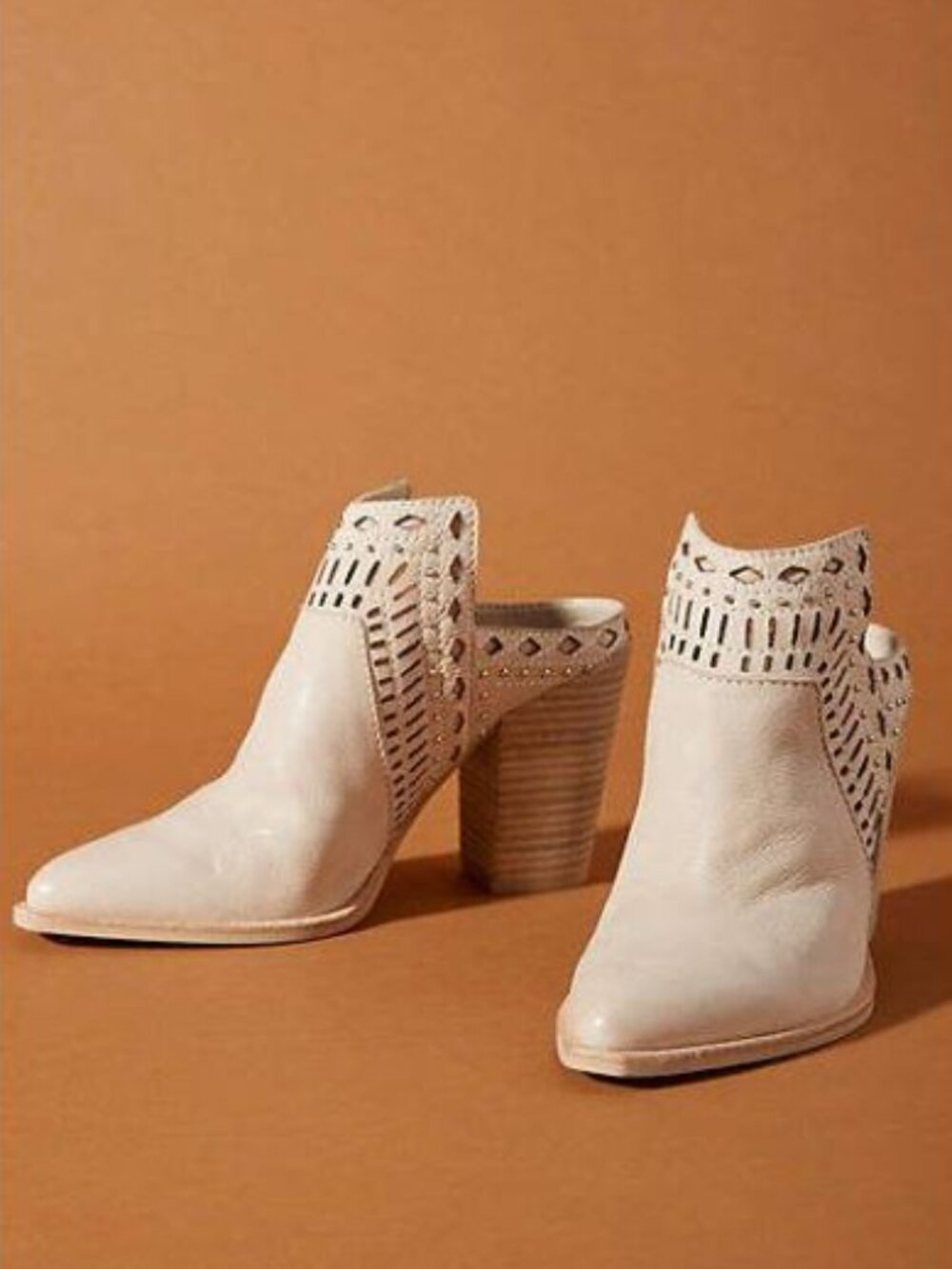 Dolce Vita Khia Mules in Sand with Western Style, Chunky Wooden Heel - Size 8.5